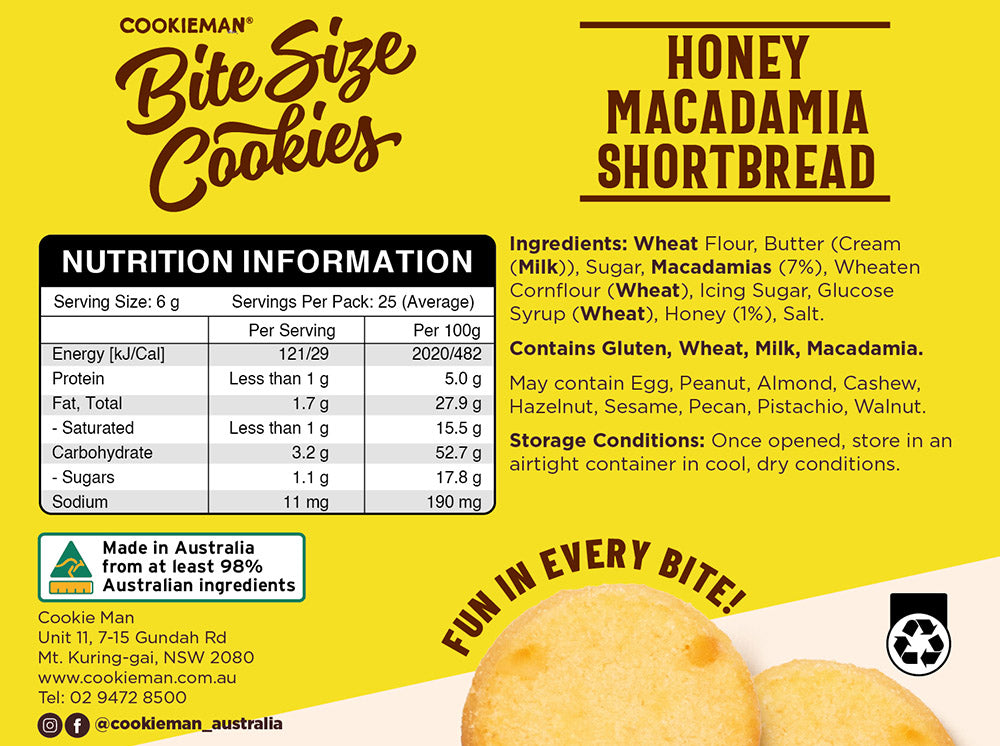 Honey Macadamia Shortbread Cookies Box 150g - Bite Size Biscuits