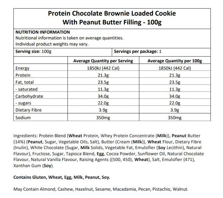 Chocolate Brownie Loaded with Peanut Butter 100g - Protein Cookies