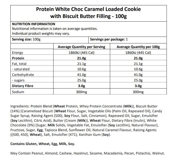 White Choc Caramel Loaded with Biscuit Butter 100g - Protein Cookies