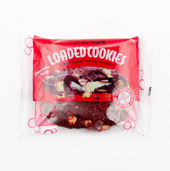 Red Velvet Cheesecake Loaded Cookies 100g x 12 - Ambient Loaded (Retail)