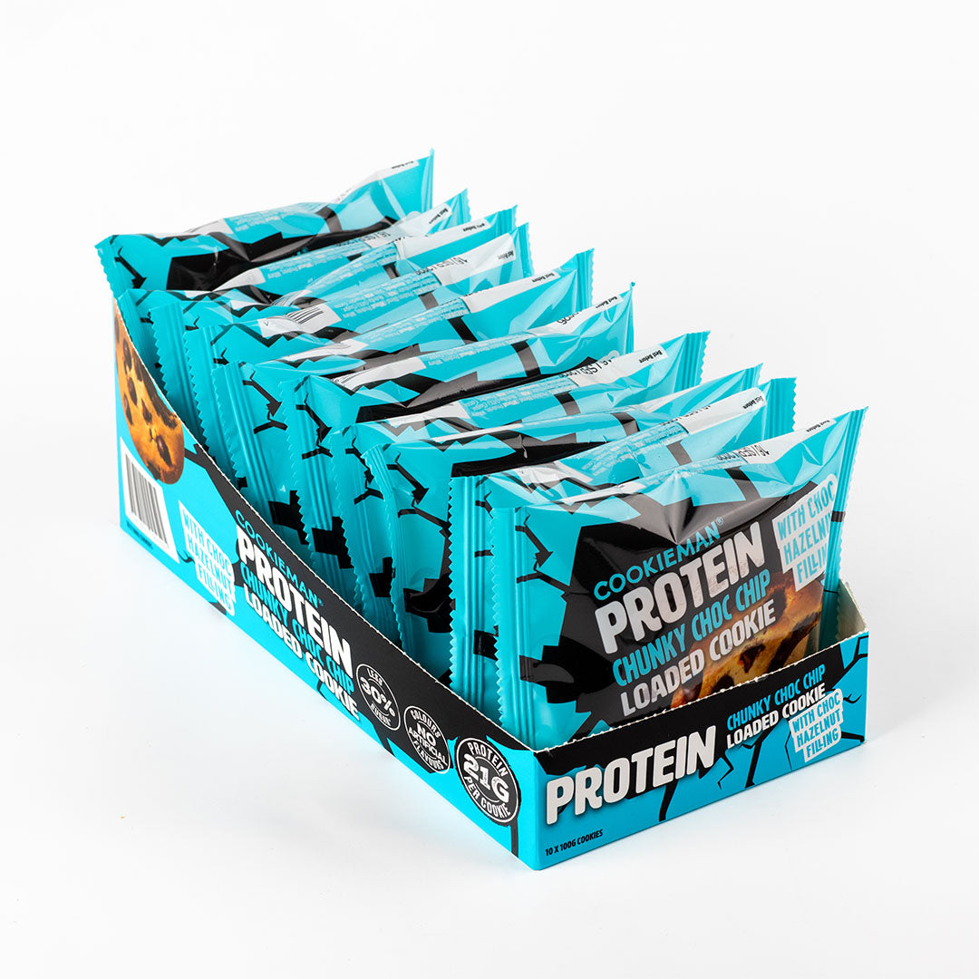 Chunky Choc Chip Loaded with Choc Hazelnut 100g x 10 - Protein Cookies